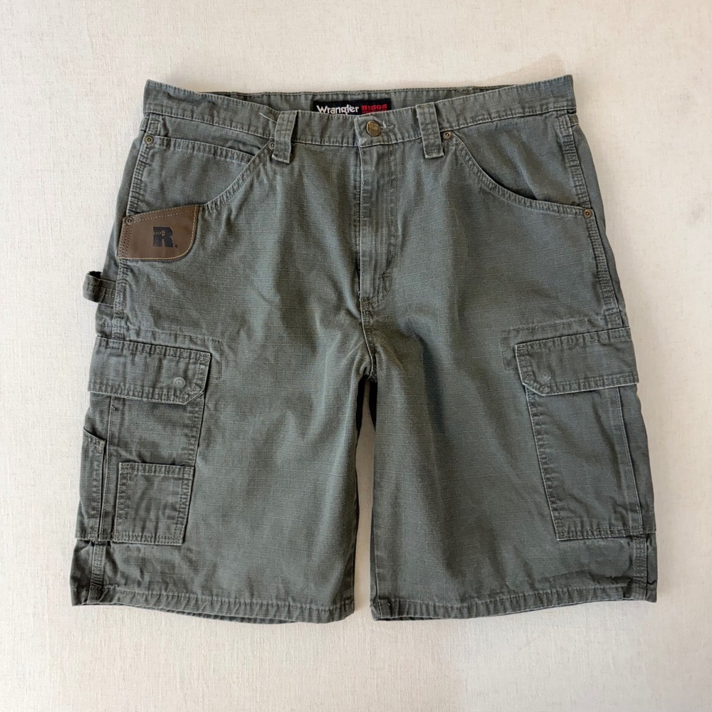 Wrangler RIGGS Cargo Shorts 36 Olive Y2K Skater Ripstop Workwear Utility
